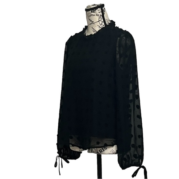 Liumilac Women's Swiss Dot Long Sleeve Chiffon Blouse Sheer Mesh Overlay Black S - Picture 3 of 10